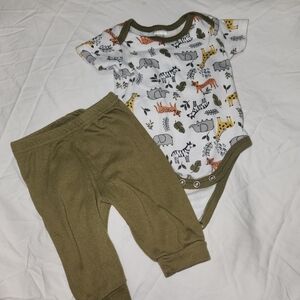 Carter's White and Olive Animal Print Matching Set